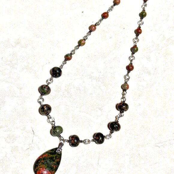 Genuine Jungle Green Unakite Necklace, Natural Gemstone Pendant Necklace - Picture 11 of 16
